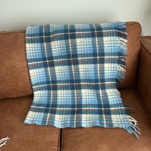 Blue and Cream Plaid wool Throw Blanket